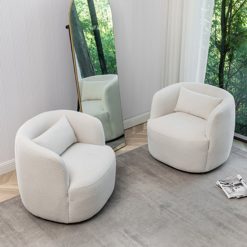 Orren Ellis Armetta 34" Wide Boucle Upholstered Swivel Armchair